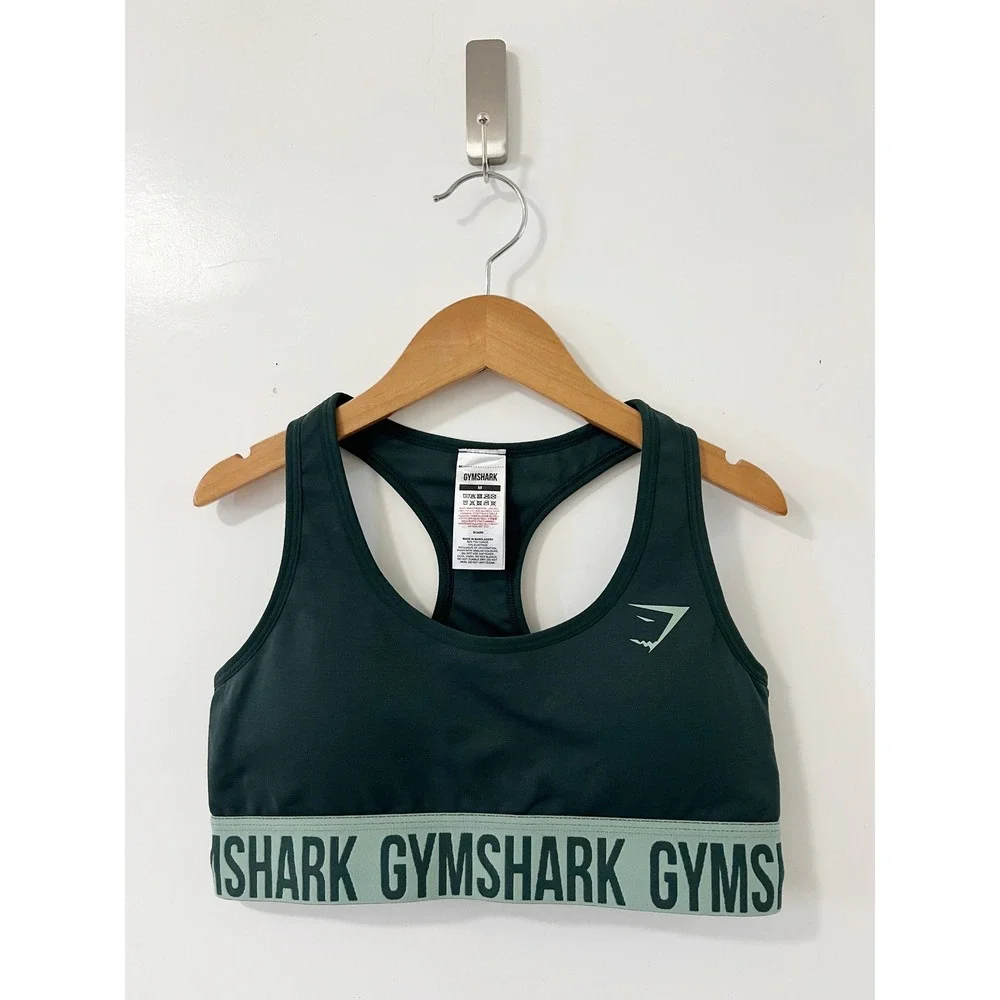 Gymshark Sports Bra Racerback Activewear Gym Workout Olive Green - Picture 2 of 7